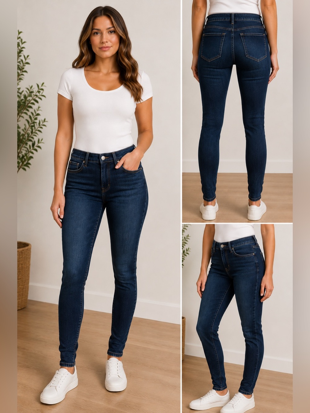 Eileen Fisher Women’s Dark Wash Stretch Skinny Jeans Size 12 Petite Minimalist